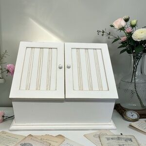 Vintage Eddie Bauer Home White Wood Slant-Front Tabletop Cabinet – Organizer